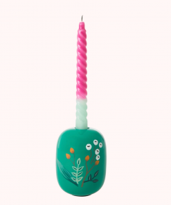 Rice By Rice Green Metal Candle Holder With Flowers New