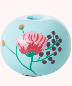 Rice By Rice New Metal Candle Holder With Flowers, Mint