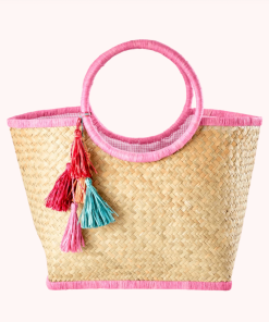 Rice By Rice New Pink Raffia Weekend Bag With Tassels