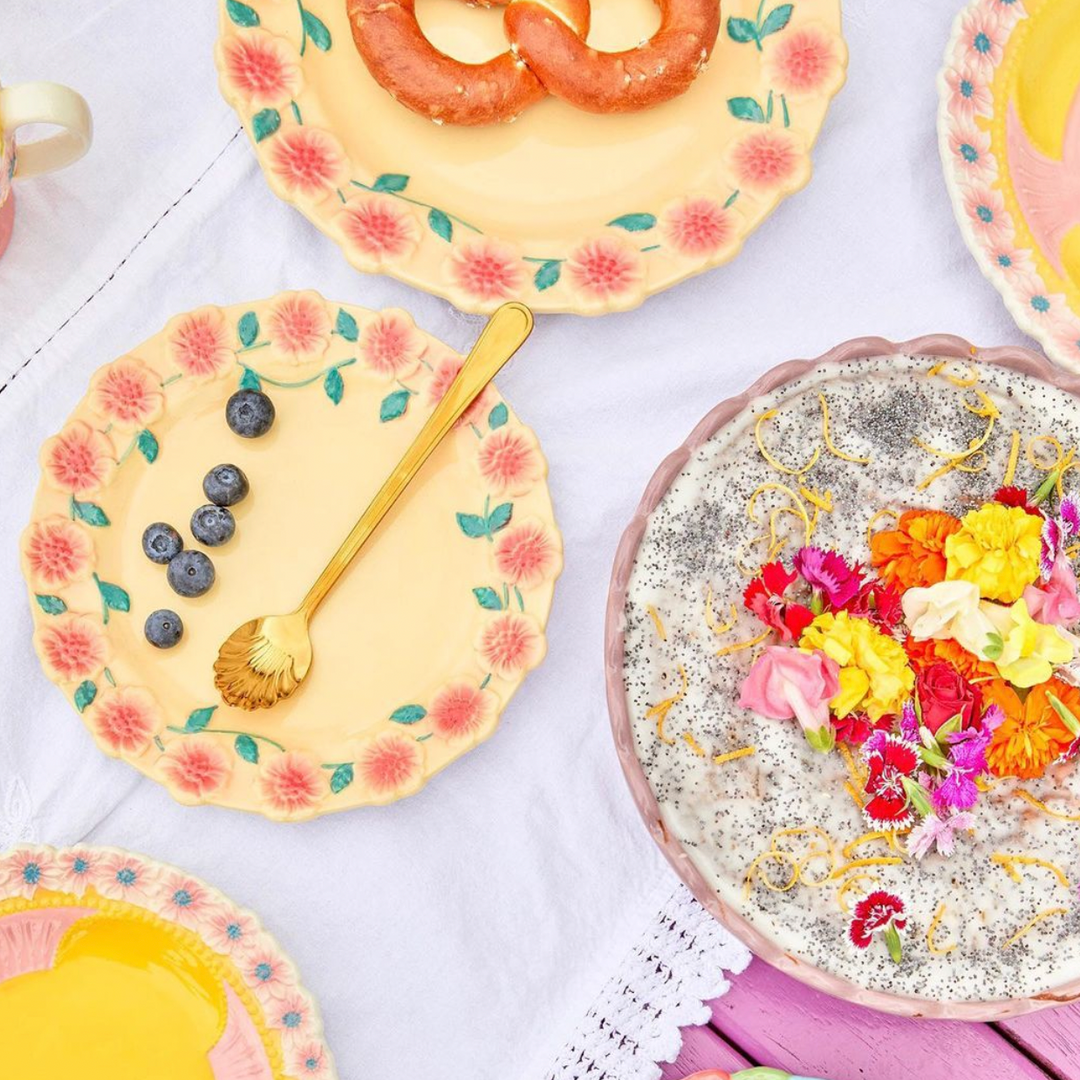 Rice By Rice New Ceramic Floral Dinner Plate - Cream 6 Rice By Rice New Ceramic Floral Dinner Plate - Cream