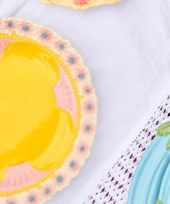 Rice By Rice New Ceramic Floral Side Plate - Pink & Yellow 12 Rice By Rice New Ceramic Floral Side Plate - Pink & Yellow