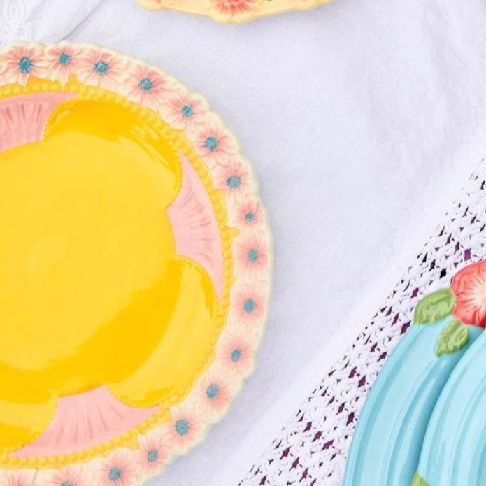 Rice By Rice New Ceramic Floral Side Plate - Pink & Yellow 5 Rice By Rice New Ceramic Floral Side Plate - Pink & Yellow