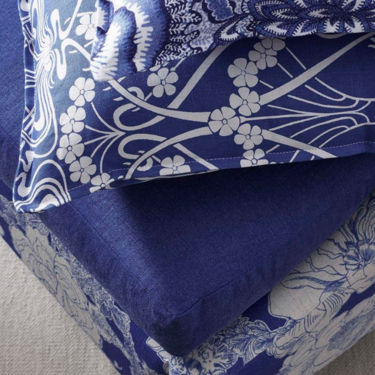Liberty Fabrics New Ianthe Bloom Stencil Chiltern Linen, Lapis 4 Liberty Fabrics New Ianthe Bloom Stencil Chiltern Linen, Lapis