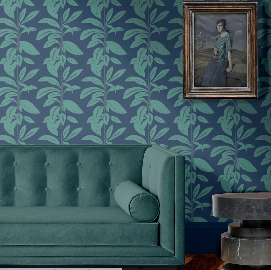 Annika Reed Studio Rubber Plant Wallpaper, Rubber Blue 8 Annika Reed Studio Rubber Plant Wallpaper, Rubber Blue