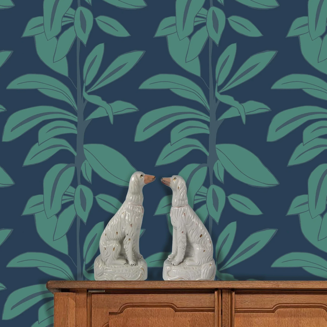 Annika Reed Studio Rubber Plant Wallpaper, Rubber Blue 9 Annika Reed Studio Rubber Plant Wallpaper, Rubber Blue