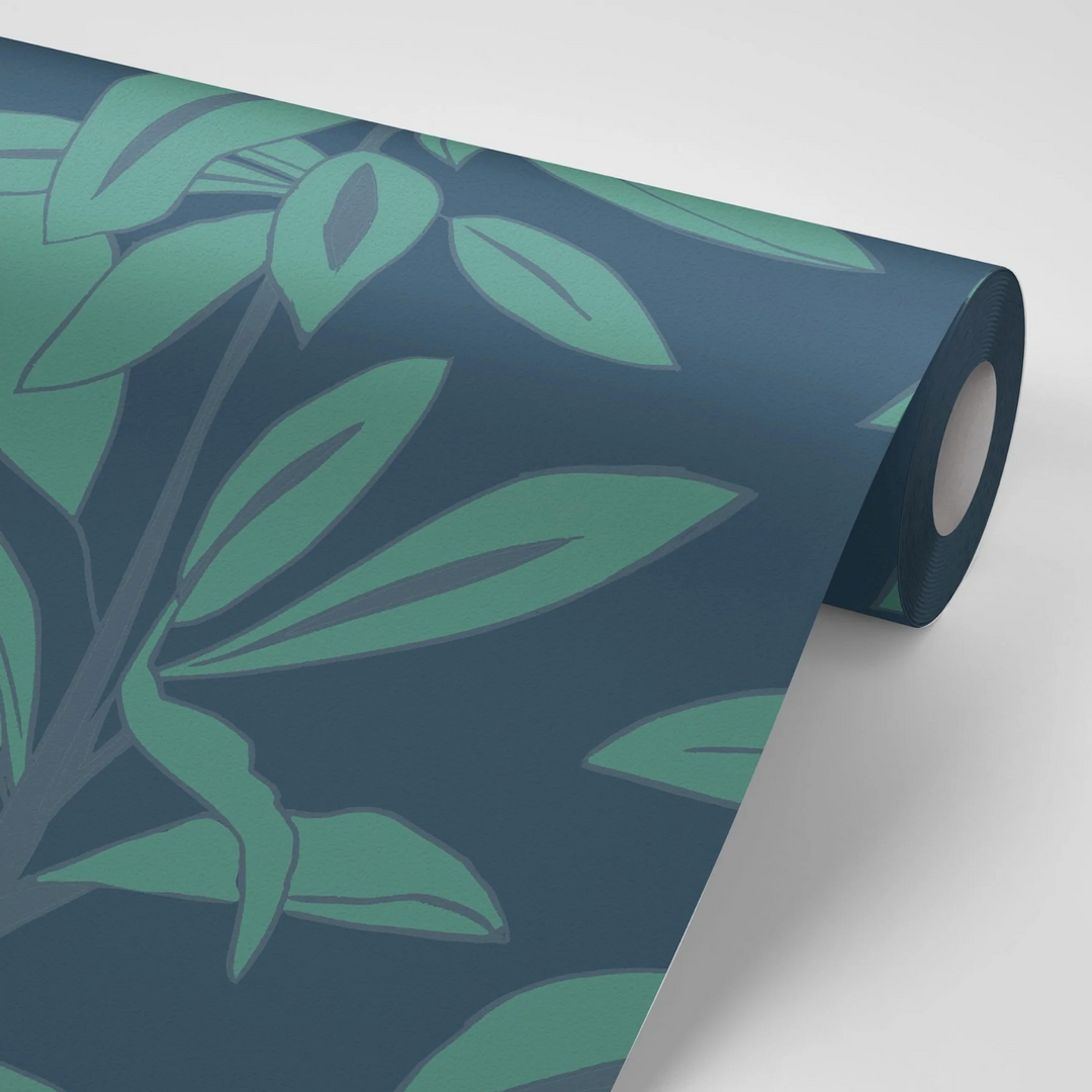 Annika Reed Studio Rubber Plant Wallpaper, Rubber Blue 10 Annika Reed Studio Rubber Plant Wallpaper, Rubber Blue