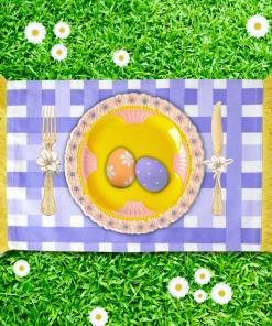 Rice By Rice Gingham Cotton Placemat In Purple & Yellow