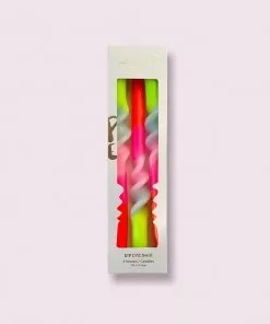 Pink Stories Neon Dip Dye Swirl Taper Candles Lollipop Flowers - Set Of 3 New