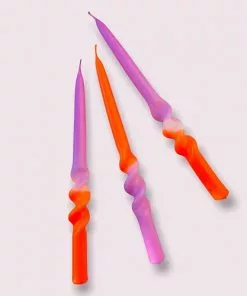 Pink Stories Neon Dip Dye Swirl Taper Candles Amazing Lavender - Set Of 3