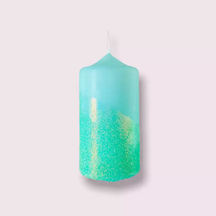 Pink Stories Neon Dip Dye Glitter Pillar Candle - Blue New 4 Pink Stories Neon Dip Dye Glitter Pillar Candle - Blue New