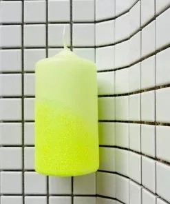 Pink Stories Neon Dip Dye Glitter Pillar Candle - Yellow