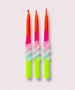 Pink Stories Neon Dip Dye Swirl Taper Candles Lollipop Flowers - Set Of 3 New