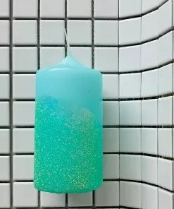 Pink Stories Neon Dip Dye Glitter Pillar Candle - Blue New