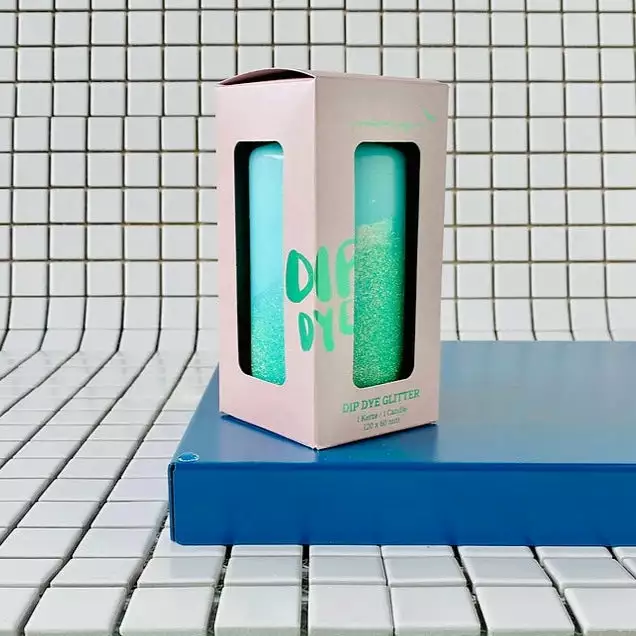 Pink Stories Neon Dip Dye Glitter Pillar Candle - Blue New 6 Pink Stories Neon Dip Dye Glitter Pillar Candle - Blue New