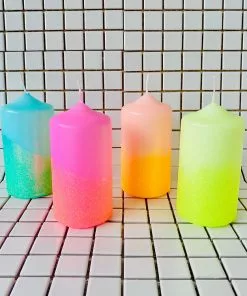 Pink Stories New Neon Dip Dye Glitter Pillar Candle - Orange