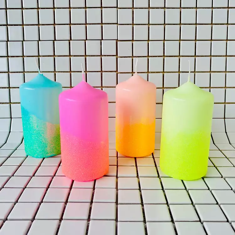 Pink Stories Neon Dip Dye Glitter Pillar Candle - Blue New 7 Pink Stories Neon Dip Dye Glitter Pillar Candle - Blue New