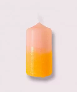 Pink Stories New Neon Dip Dye Glitter Pillar Candle - Orange