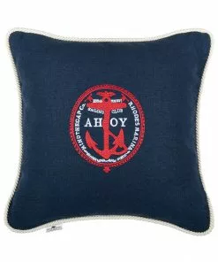Mind The Gap Blue Skies Ahead Ahoy Linen Embroidered Cushion