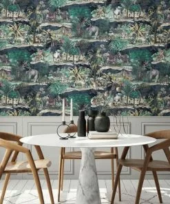 Brand Mckenzie Animal Islands Wallpaper, Midnight Blue