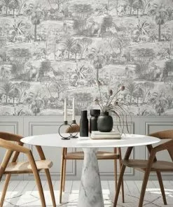 Brand Mckenzie Animal Islands Wallpaper, Muted Grey