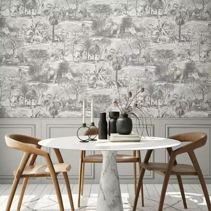 Brand Mckenzie Animal Islands Wallpaper, Muted Grey 4 Brand Mckenzie Animal Islands Wallpaper, Muted Grey