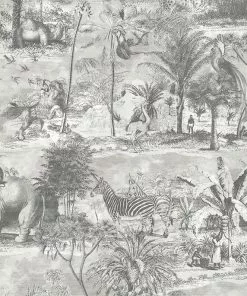 Brand Mckenzie Animal Islands Wallpaper, Muted Grey 8 Brand Mckenzie Animal Islands Wallpaper, Muted Grey