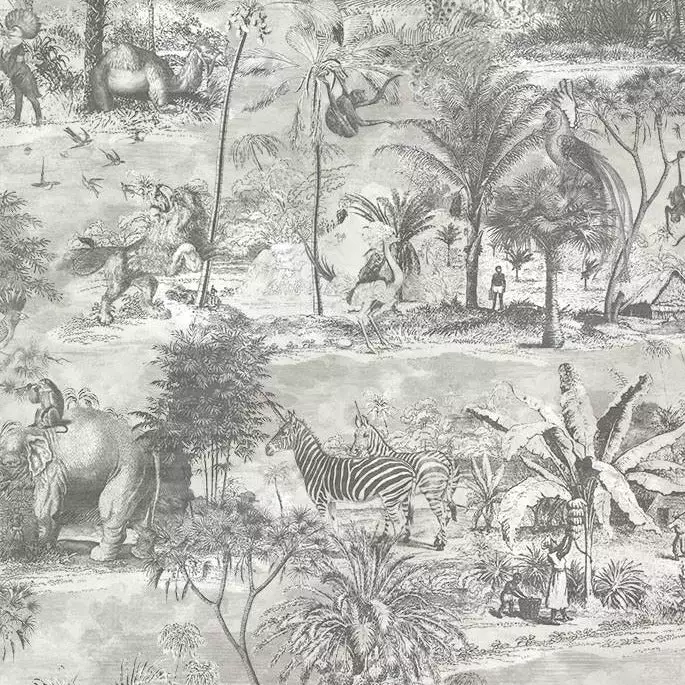 Brand Mckenzie Animal Islands Wallpaper, Muted Grey 5 Brand Mckenzie Animal Islands Wallpaper, Muted Grey