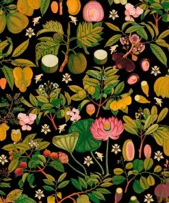 Mind The Gap Asian Fruits And Flowers Anthracite Wallpaper