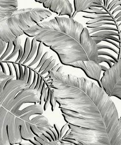 Brand Mckenzie Banana Leaves Wallpaper, Black & White Memphis To Miami