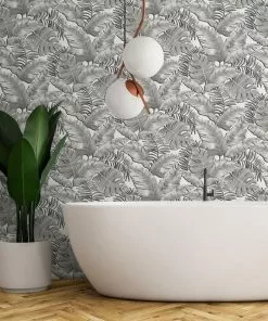 Brand Mckenzie Banana Leaves Wallpaper, Black & White Memphis To Miami