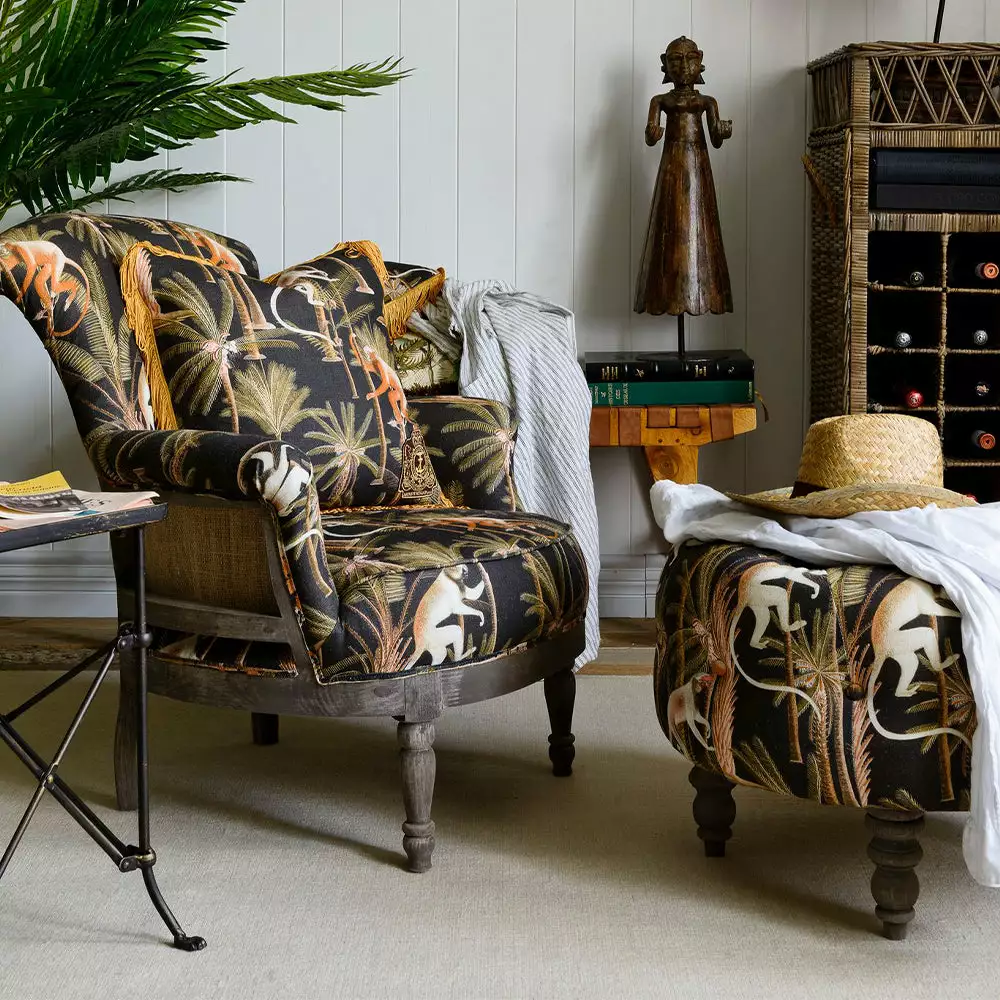 Mind The Gap Fez Tufted Stool - Barbados Linen Havana Tropicana 4 Mind The Gap Fez Tufted Stool - Barbados Linen Havana Tropicana