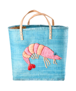 Rice By Rice Blue Raffia Weekend Bag With Shrimp New