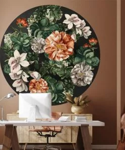 BN Rose & Thorn Wallpaper Circles Flowers Black Background