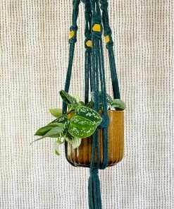 Cheap The Design Yard Shop 9 The Design Yard Macrame Green Plant Hanger With Yellow Beads Gifts Galore