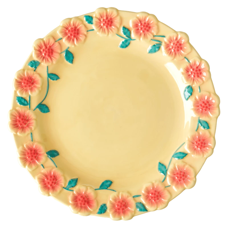 Rice By Rice New Ceramic Floral Dinner Plate - Cream 3 Rice By Rice New Ceramic Floral Dinner Plate - Cream