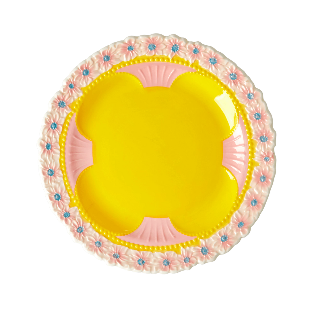 Rice By Rice New Ceramic Floral Side Plate - Pink & Yellow 3 Rice By Rice New Ceramic Floral Side Plate - Pink & Yellow