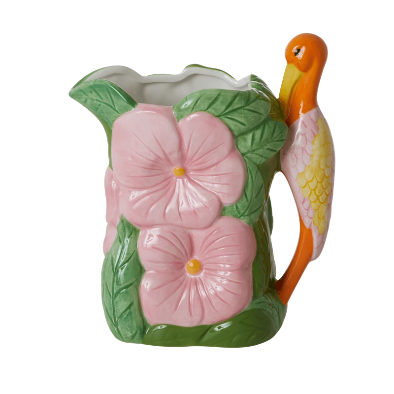 Rice By Rice Heron And Flower Ceramic Jug Vase 3 Rice By Rice Heron And Flower Ceramic Jug Vase