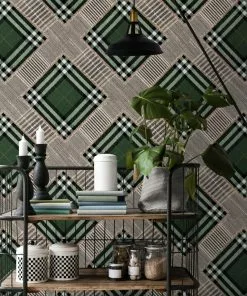 Mind The Gap Checkered Patchwork Green Wallpaper Wallpaper & Paint