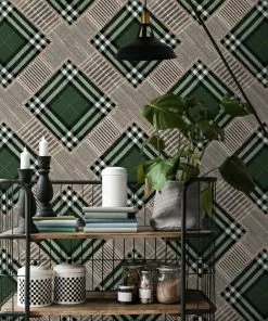 Mind The Gap Checkered Patchwork Brown Wallpaper Wallpaper & Paint