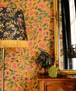 The Design Yard Rose & Thorn Chinese Ornament Wallpaper In Ochre