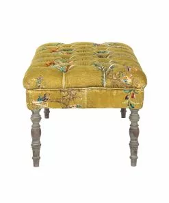 Mind The Gap MTG FURNITURE - EDWARD TUFTED OTTOMAN - CHINOISERIE VELVET FABRIC Rose & Thorn