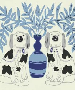 Annika Reed Studio Pair Of Dogs Oyster Linen -Delft Blue New
