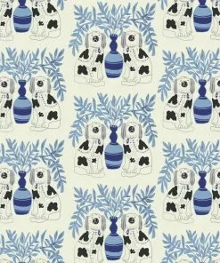 Annika Reed Studio Pair Of Dogs Oyster Linen -Delft Blue New