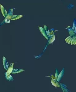 Brand Mckenzie Rose & Thorn Exotic Birds Wallpaper, Midnight Blue
