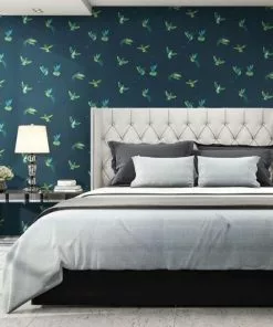 Brand Mckenzie Rose & Thorn Exotic Birds Wallpaper, Midnight Blue