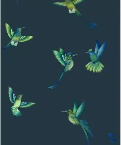 Brand Mckenzie Rose & Thorn Exotic Birds Wallpaper, Midnight Blue