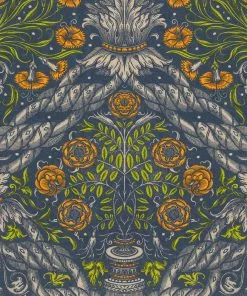 Mind The Gap Floral Ornament Scarlet Wallpaper Rose & Thorn