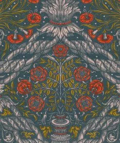 Mind The Gap Floral Ornament Scarlet Wallpaper Rose & Thorn