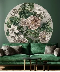 BN Rose & Thorn Wallpaper Circles Flowers Grey Background
