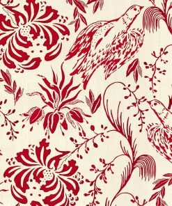 Mind The Gap Folk Embroidery Crimson Wallpaper